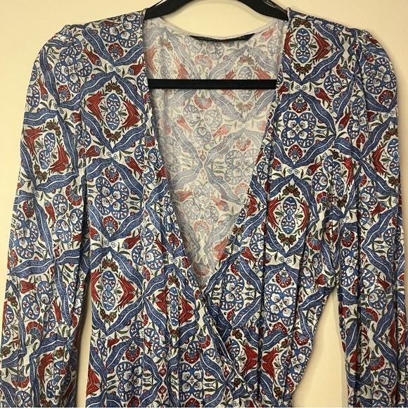 ZARA Silky Blue Paisley Authentic Wrap Longsleeve Midi Dress - Picture 8 of 15